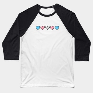 Row of Five Transgender Pride Flag Pixel Hearts Baseball T-Shirt